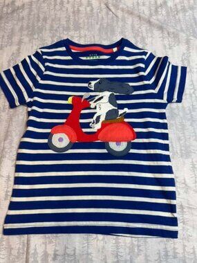 NWOT Mini Boden Navy Stripe Dog on Scooter Tee 4-5Y